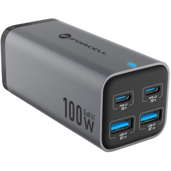 Forcell F-Energy GaN III VT-49 Tischladegerät, 2x USB-C + 2x USB-A, PD, QC 4.0, 100 W, Grau
