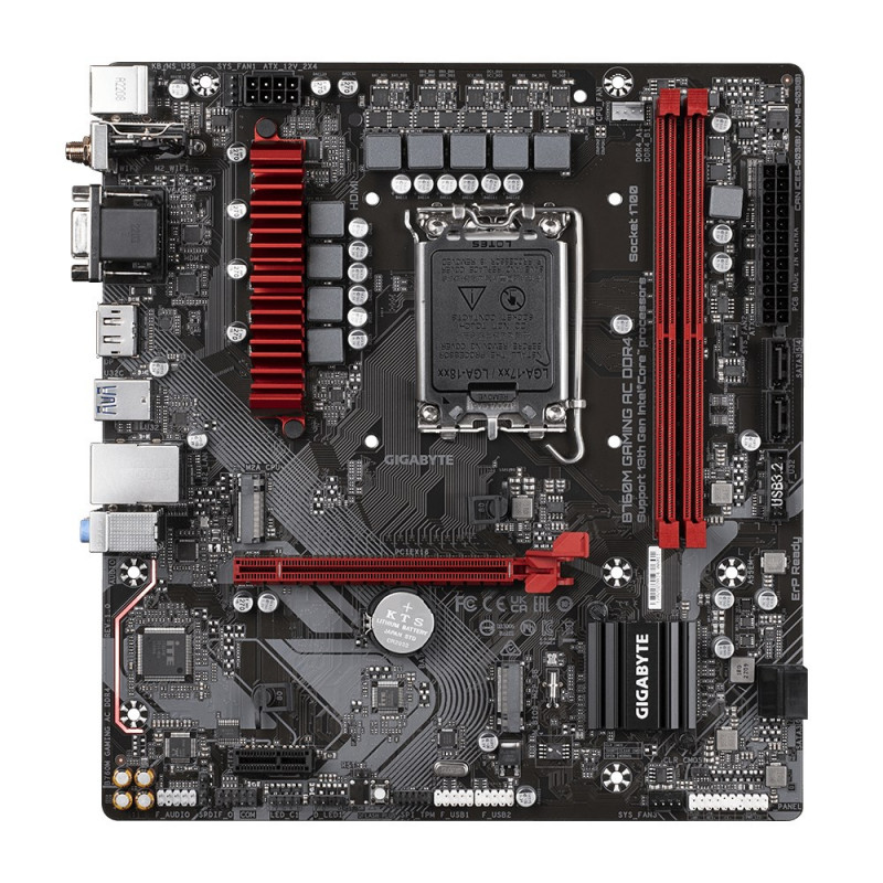 GIGABYTE B760M GAMING AC DDR4 Mainboard, Intel Core 14. Gen., 6+2+1 Phasen VRM, DDR4 bis 5333 MHz (OC), 2x M.2 PCIe 4.0, Wi-Fi 802.11ac, 2,5GbE LAN