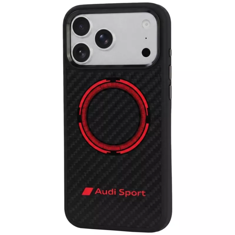 Audi RSQ Carbon Fiber Sport Red Circle MagSafe-Hülle für iPhone 18 Pro Max / 17 Pro Max, Schwarz