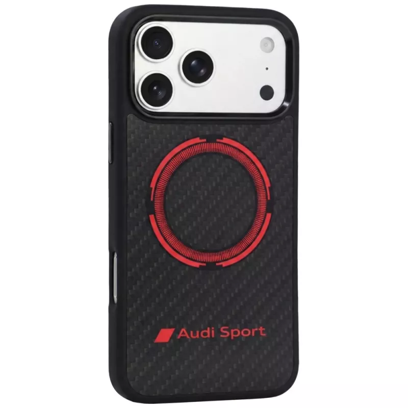 Audi RSQ Carbon Fiber Sport Red Circle MagSafe-Hülle für iPhone 18 Pro Max / 17 Pro Max, Schwarz
