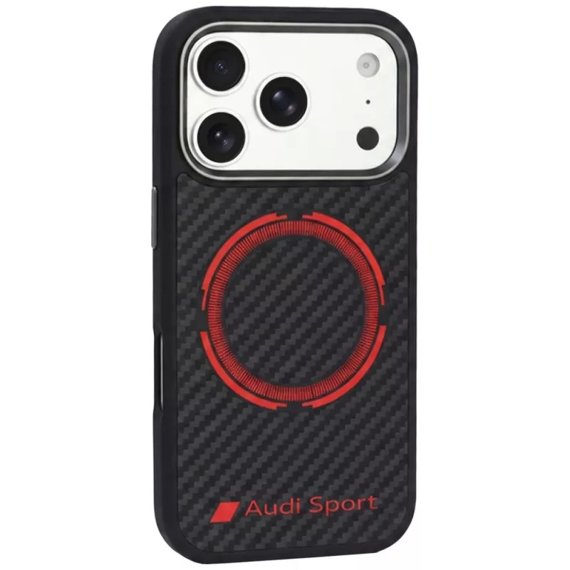 Audi RSQ Carbon Fiber Sport Red Circle MagSafe-Hülle für iPhone 18 Pro / 17 Pro, Schwarz