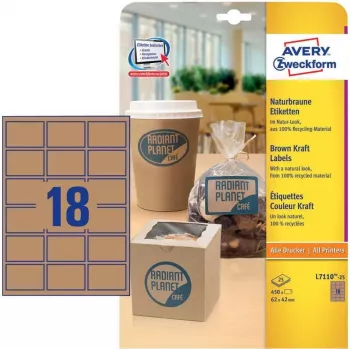 Avery Zweckform L7110-25 Etiketten, permanent haftend, Naturbraun, 62 x 42 mm, 450 Stk. (25 Blatt x 18)