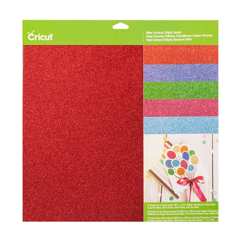 Cricut Glitzer-Karton Sampler 30 x 30 cm, 10 Blatt, Brights (P)