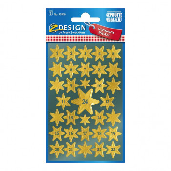 AVERY Zweckform Stern-Nummernaufkleber 1-24, Gold, 66 Etiketten