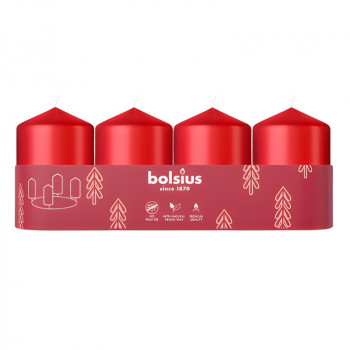 Bolsius Zylinderkerzen Ø60x40 mm, rot, 4 Stk.