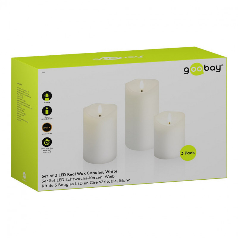 Goobay LED-Echtwachskerzen, weiß