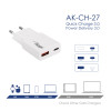 Wandladegerät Akyga AK-CH-27 30W USB-C USB-A PD GaN 5-20V / 1.5-3A weiß