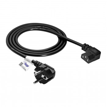 Akyga AK-PC-02C Netzkabel CEE 7/7 auf IEC C13 90° gewinkelt, Kupfer 3x0,75 mm², 1,5 m, Schwarz