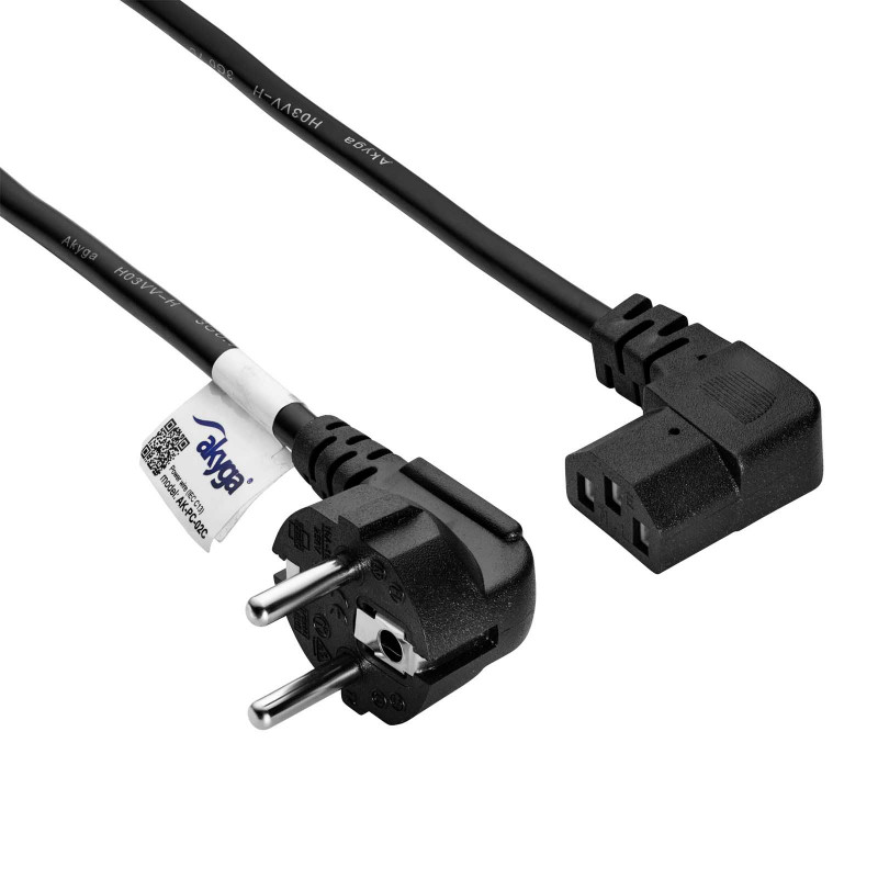 Akyga AK-PC-02C Netzkabel CEE 7/7 auf IEC C13 90° gewinkelt, Kupfer 3x0,75 mm², 1,5 m, Schwarz