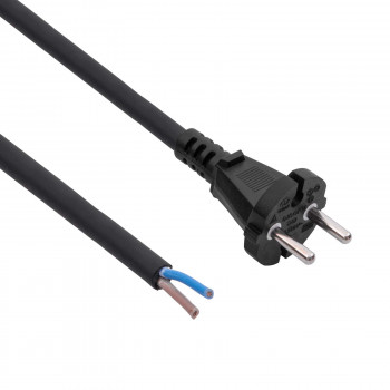 Akyga AK-OT-05S CEE 7/17 Gummi-Netzkabel mit offenem Ende, H05RR-F 2x 1,5 mm², 3 m, Schwarz