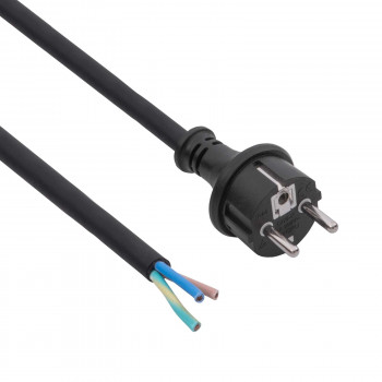 Akyga AK-OT-03S CEE 7/7 Gummi-Netzkabel mit offenem Ende, H05RR-F 3x 1,5 mm², 3 m, Schwarz