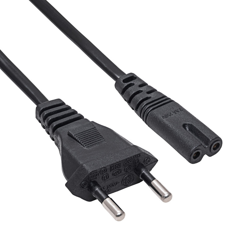 Akyga AK-RD-04A Netzkabel CEE 7/16 (Eurostecker) auf IEC C7 (Achter), CCA 2 x 0,5 mm², 0,5 m, Schwarz