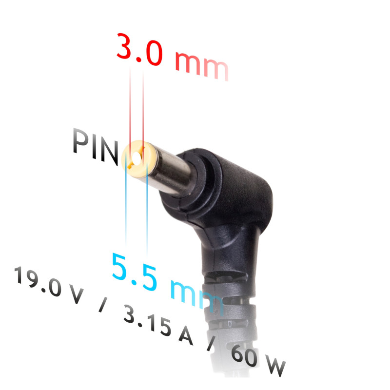 Akyga AK-ND-13 Notebook-Netzteil 19 V / 3,16 A, 60 W, 5,5 x 3,0 mm + Pin, 1,2 m, für Samsung