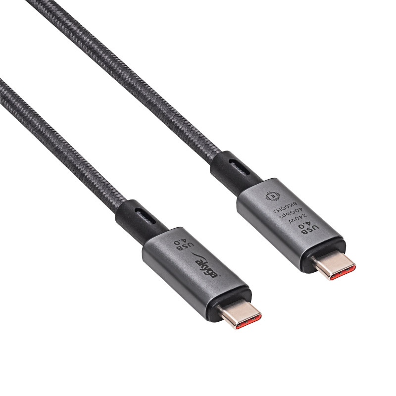 Akyga AK-USB-45 geflochtenes USB-C-auf-USB-C-Kabel, USB4, 40 Gbit/s, 240 W, 1 m, Grau