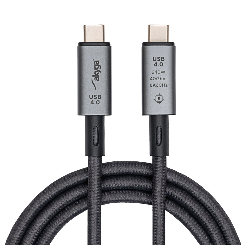 Akyga AK-USB-45 geflochtenes USB-C-auf-USB-C-Kabel, USB4, 40 Gbit/s, 240 W, 1 m, Grau