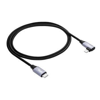 Akyga AK-USB-56 geflochtenes USB-C-auf-Lightning-Kabel mit gewinkeltem Stecker, USB 2.0, 30 W, 1 m, Schwarz