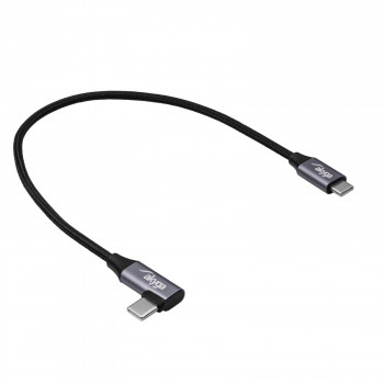 Akyga AK-USB-53 geflochtenes USB-C-auf-USB-C-Kabel mit gewinkeltem Stecker, USB 2.0, 60 W, 0,3 m, Schwarz