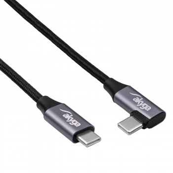 Akyga AK-USB-53 geflochtenes USB-C-auf-USB-C-Kabel mit gewinkeltem Stecker, USB 2.0, 60 W, 0,3 m, Schwarz