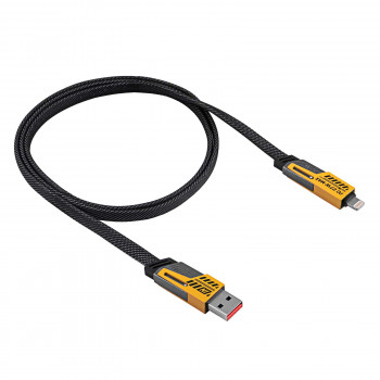 Akyga AK-USB-57 geflochtenes 4-in-1-Kabel USB-A/USB-C auf USB-C/Lightning, USB 2.0, 65 W, 1 m, Grau