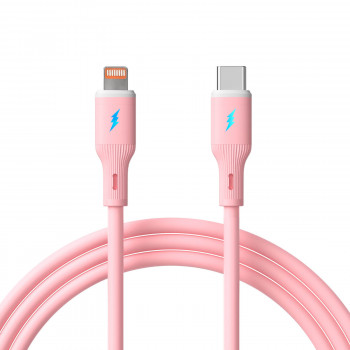 Akyga AK-USB-71 USB-C-auf-Lightning-Silikonkabel, USB 2.0, 30 W, 1 m, rosa