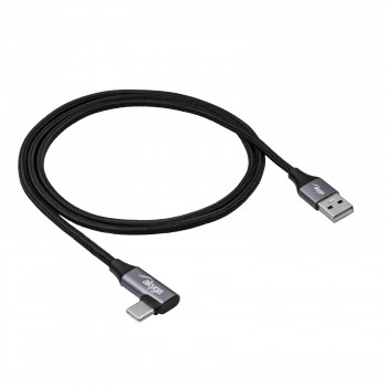 Akyga AK-USB-74 USB-A auf gewinkeltes USB-C geflochtenes Kabel, USB 2.0, 60 W, 1 m, Schwarz