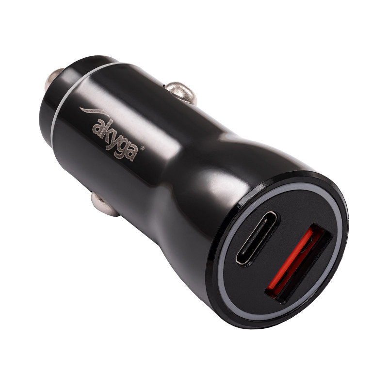 Auto-Ladegerät 12/24V Akyga AK-CH-16 36W USB-A + USB-C PD Quick Charge 3.0 5-12V / 1,5-3A schwarz