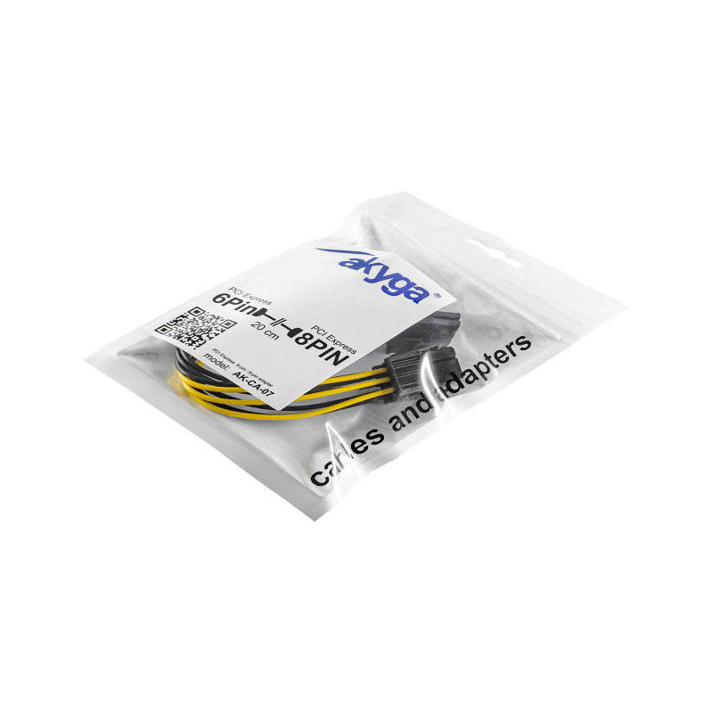Akyga AK-CA-07 PCIe 6-polig (M) auf PCIe 8-polig (6+2) (F) Stromadapterkabel, 20 cm
