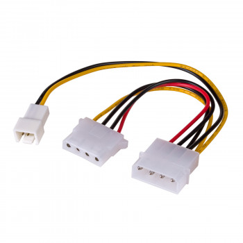 Akyga AK-CA-35 Lüfter-Stromverteiler Molex (Buchse) auf Molex (Stecker) + 3-Pin 12 V (Stecker), 2x 15 cm