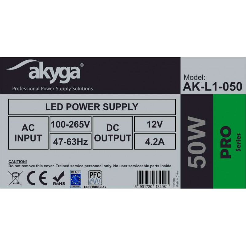 Akyga AK-L1-050 LED-Schaltnetzteil 12 V, 4,2 A, 50 W, IP20