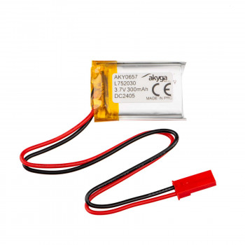 Akyga AKY0657 LP752030 Li-Po-Akku 3,7 V 300 mAh mit PCM, JST 2,54 mm 2-Pin-Stecker, 150 mm Kabel