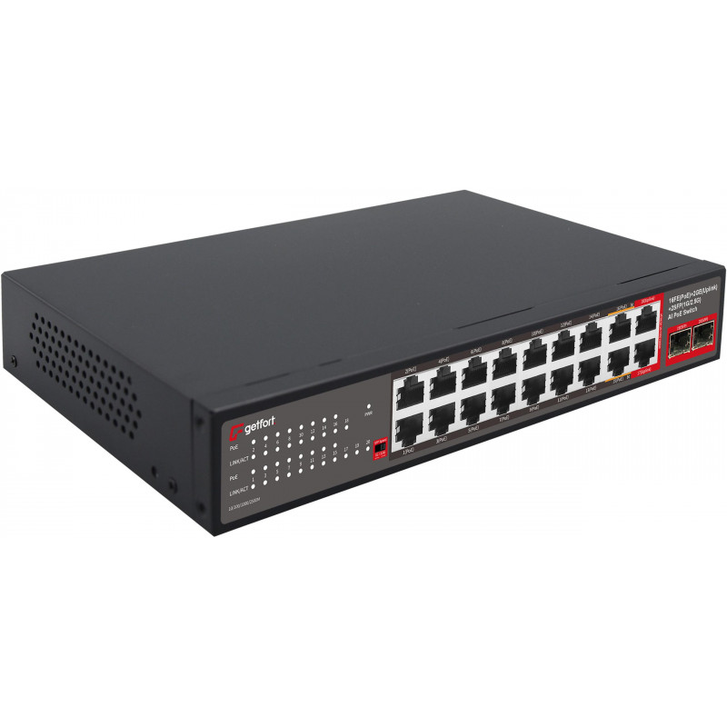 Getfort GF-120G-16P-240 PoE-Switch, 16 x 10/100 PoE + 2 x GE + 2 x SFP, 240 W