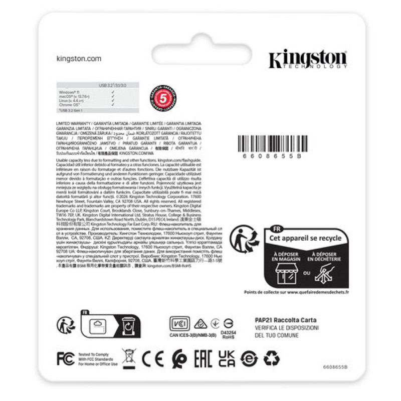 Kingston DataTraveler Kyson DTKNG2/128GB USB-Stick, 128 GB, USB 3.2 Gen 1, Metall