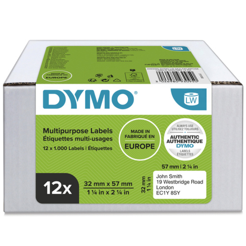 DYMO 2093095 LabelWriter Mehrzwecketiketten, 32 x 57 mm, 12 Rollen, weiß