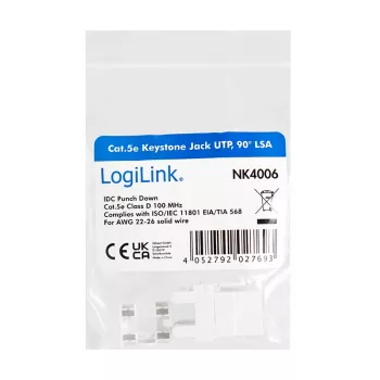 LogiLink NK4006 RJ45-Keystone-Modul, Cat.5e UTP, 90° Anlegetechnik, weiß