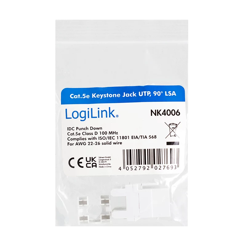 LogiLink NK4006 RJ45-Keystone-Modul, Cat.5e UTP, 90° Anlegetechnik, weiß