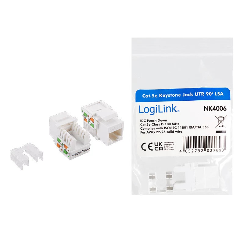 LogiLink NK4006 RJ45-Keystone-Modul, Cat.5e UTP, 90° Anlegetechnik, weiß