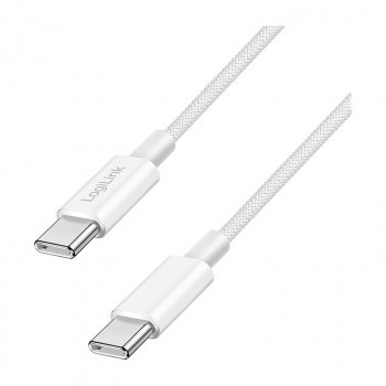 LogiLink CU0341 USB-2.0-Type-C-Kabel, C/M auf C/M, 480 Mbit/s, 60 W, Nylon, weiß, 1 m