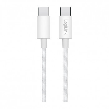 LogiLink CU0341 USB-2.0-Type-C-Kabel, C/M auf C/M, 480 Mbit/s, 60 W, Nylon, weiß, 1 m