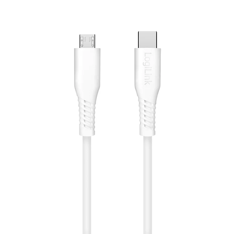 LogiLink CU0240 USB-2.0-Type-C-Kabel, USB-C-Stecker auf Micro-USB-Stecker, 480 Mbit/s, 12 W, weiß, 0,3 m