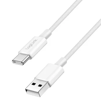 LogiLink CU0319 USB 2.0 Type-C Kabel, A/M auf C/M, 480 Mbit/s, 60 W, Nylon, weiß, 0,15 m