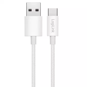LogiLink CU0319 USB 2.0 Type-C Kabel, A/M auf C/M, 480 Mbit/s, 60 W, Nylon, weiß, 0,15 m