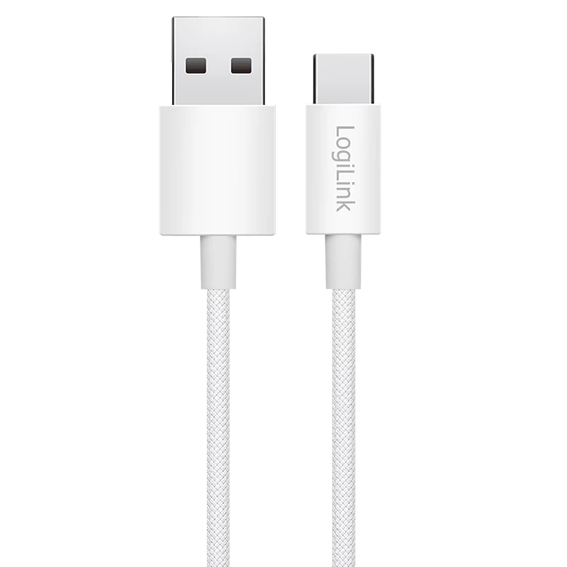 LogiLink CU0319 USB 2.0 Type-C Kabel, A/M auf C/M, 480 Mbit/s, 60 W, Nylon, weiß, 0,15 m