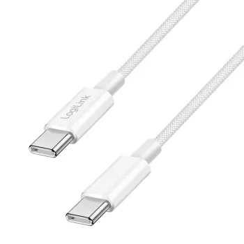 LogiLink CU0339 USB 2.0 Type-C Kabel, C/M auf C/M, 480 Mbit/s, 60 W, Nylon, weiß, 0,15 m