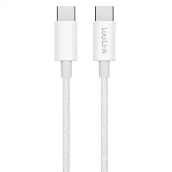 LogiLink CU0339 USB 2.0 Type-C Kabel, C/M auf C/M, 480 Mbit/s, 60 W, Nylon, weiß, 0,15 m