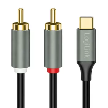 LogiLink CUA0140 USB 2.0 Type-C auf 2x Cinch Kabel, Stereo-Audio, Aluminium, schwarz/silber, 1 m