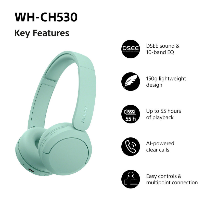 Sony WH-CH530 kabellose Bluetooth-Kopfhörer, mint