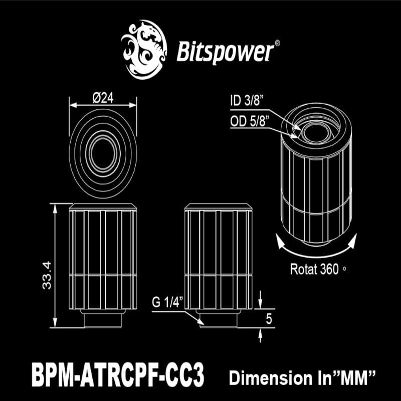 Bitspower Artemis BPM-ATRCPF-CC3-SL Anschluss gerade, drehbar, G1/4 Zoll Außengewinde auf 16/10 mm, sandgestrahlt silber