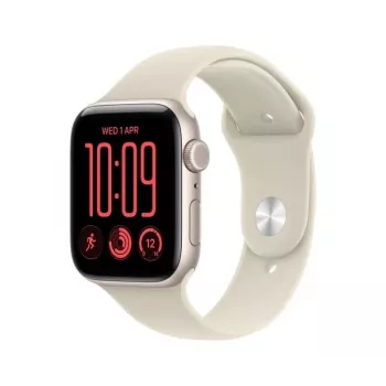 Apple Watch SE 3 Smartwatch, GPS + Cellular, 44 mm, Aluminiumgehäuse in Polarstern, Sportarmband in Sand S/M