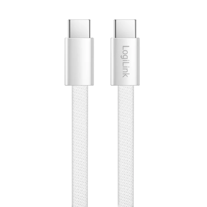 LogiLink CU0445 USB-2.0-Flachkabel USB-C auf USB-C, geflochten, 480 Mbit/s, 60 W, weiß, 1 m