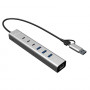 i-tec CAHUBMETAL6LANPD USB-C/USB-A Metall-Hub, 6 Ports, Gigabit-LAN, Power Delivery 85 W, silber